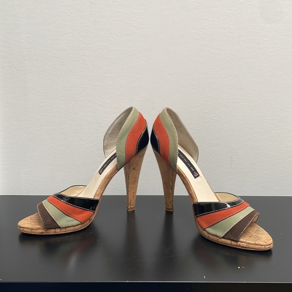Steven by Steve Madden Peep Open Toe Heels Vybe Cork Leather Multicolor 7.5 - Picture 3 of 12